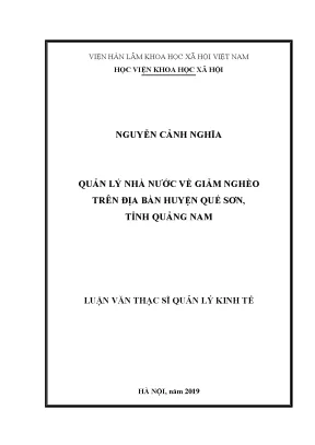 Luận văn thạc sĩ quản lý nhà nước về công tác giảm nghèo trên địa bàn huyện quế sơn tỉnh quảng nam