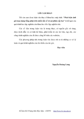Luận văn thạc sĩ phát hiện ảnh giả mạo dạng lồng ghép trên miền tần số và sai phân cấp hai