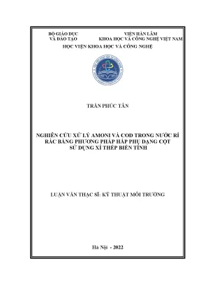 Luận văn thạc sĩ nghiên cứu xử lý amoni và cod trong nước rỉ rác bằng phương pháp hấp phụ dạng cột sử dụng xỉ thép biến tính