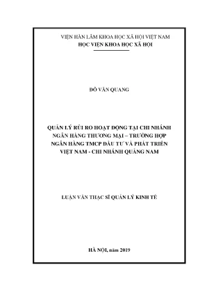 Luận văn thạc sĩ quản lý rủi ro hoạt động tại chi nhánh thương mại trường hợp ngân hàng thương mại cổ phần đầu tư và phát triển việt nam chi nhánh quảng nam
