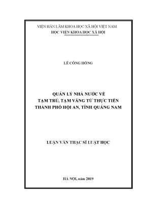 Luận văn thạc sĩ quản lý nhà nước về tạm trú tạm vắng từ thực tiễn thành phố hội an tỉnh quảng nam