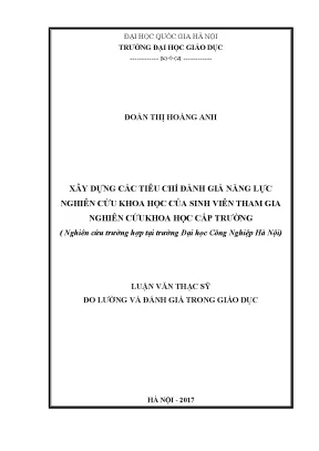 Luận văn thạc sĩ xây dựng các tiêu chí đánh giá năng lực nghiên cứu khoa học của sinh viên tham gia nghiên cứu khoa học cấp trường nghiên cứu trường hợp tại trường đại học công nghiệp hà nội