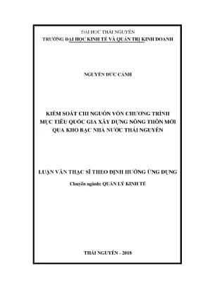 Luận văn thạc sĩ kiểm soát chi nguồn vốn chương trình mục tiêu quốc gia xây dựng nông thôn mới qua kho bạc nhà nước thái nguyên