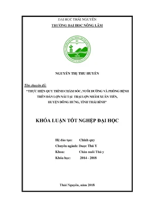 Luận văn thạc sĩ thực hiện quy trình chăm sóc nuôi dưỡng và phòng bệnh trên đàn lợn nái tại trại lợn nhâm xuân tiến huyện đông hưng tỉnh thái bình