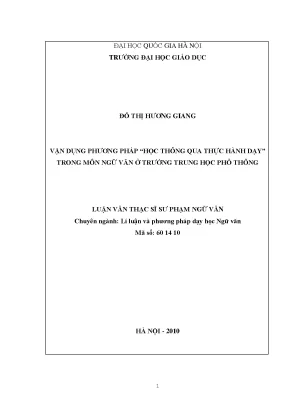 Luận văn thạc sĩ vận dụng phương pháp học thông qua thực hành dạy trong môn ngữ văn ở trường trung học phổ thông