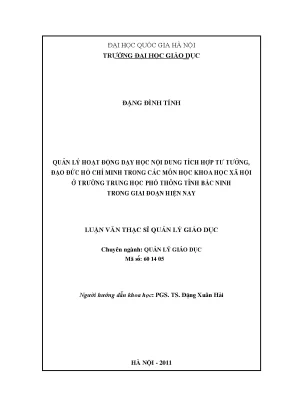Luận văn thạc sĩ quản lý hoạt động dạy học nội dung tích hợp tư tưởng đạo đức hồ chí minh trong các môn học khoa học xã hội ở trường trung học phổ thông tỉnh bắc ninh trong giai đoạn hiện nay