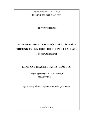 Luận văn thạc sĩ biện pháp phát triển đội ngũ giáo viên trường trung học phổ thông b hải hậu tỉnh nam định