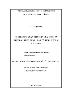 Luận văn thạc sĩ tổ chức cơ quan điều tra trong công an nhân dân theo pháp luật tố tụng hình sự việt nam