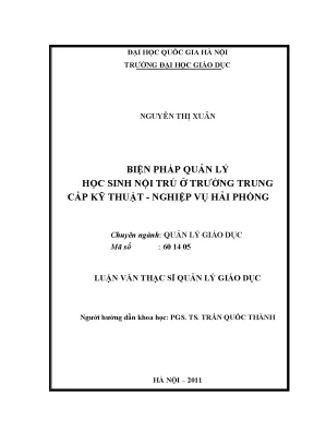 Luận văn thạc sĩ biện pháp quản lý học sinh nội trú ở trường trung cấp kỹ thuật nghiệp vụ hải phòng