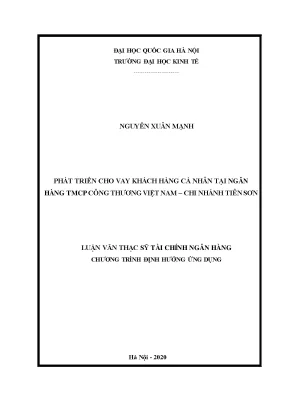 Luận văn thạc sĩ phát triển cho vay khách hàng cá nhân tại ngân hàng tmcp công thương việt nam chi nhánh tiên sơn