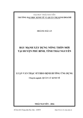 Luận văn thạc sĩ đẩy mạnh xây dựng nông thôn mới tại huyện phú bình tỉnh thái nguyên