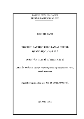Luận văn thạc sĩ tổ chức dạy học theo lamap chủ đề quang học vật lý 7