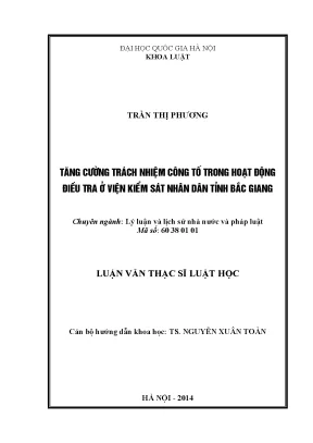 Luận văn thạc sĩ tăng cường trách nhiệm công tố trong hoạt động điều tra ở viện kiểm sát nhân dân tỉnh bắc giang