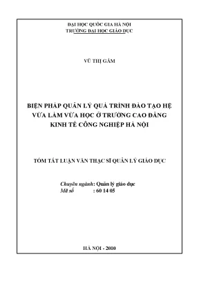 Luận văn thạc sĩ biện pháp quản lý quá trình đào tạo hệ vừa làm vừa học ở trường cao đẳng kinh tế công nghiệp hà nội