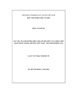 Luận văn thạc sĩ các yếu tố ảnh hưởng đến chia sẻ tri thức của nhân viên ngân hàng ngoại thương việt nam chi nhánh đồng nai