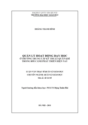 Luận văn thạc sĩ quản lý hoạt động dạy và học ở trường trung cấp kỹ thuật quân khí trong bối cảnh phát triển hiện nay