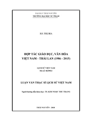 Luận văn thạc sĩ hợp tác giáo dục văn hóa việt nam thái lan 1986 2015