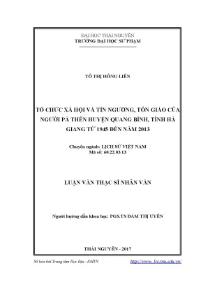 Luận văn thạc sĩ tổ chức xã hội và tín ngưỡng tôn giáo của người pà thẻn ở huyện quang bình tỉnh hà giang từ 1945