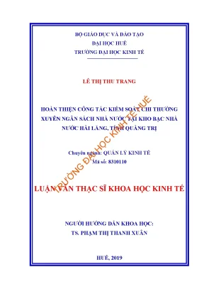 Luận văn thạc sĩ hoàn thiện công tác kiểm soát chi thường xuyên ngân sách nhà nước tại kho bạc nhà nước hải lăng tỉnh quảng trị min
