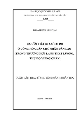 Luận văn thạc sĩ người việt di cư tự do ở cộng hòa dân chủ nhân dân lào