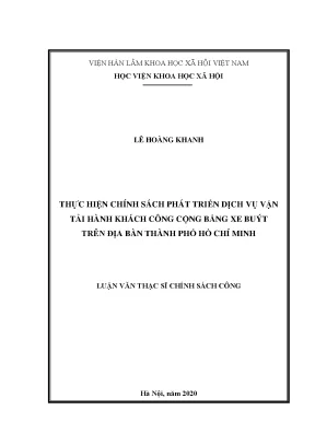 Luận văn thạc sĩ thực hiện chính sách phát triển dịch vụ vận tải hành khách công cộng bằng xe buýt trên địa bàn thành phố hồ chí minh