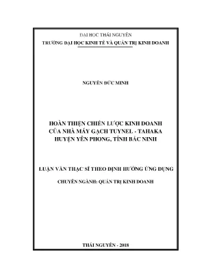 Luận văn thạc sĩ hoàn thiện chiến lược kinh doanh của nhà máy gạch tuynel tahaka huyện yên phong tỉnh bắc ninh