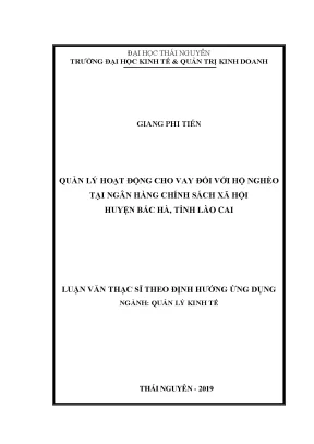 Luận văn thạc sĩ quản lý hoạt động cho vay đối với hộ nghèo tại ngân hàng chính sách xã hội huyện bắc hà tỉnh lào cai