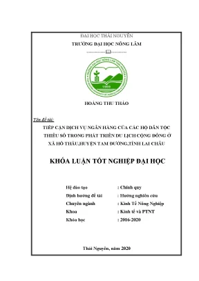 Luận văn thạc sĩ tiếp cận dịch vụ ngân hàng của các hộ dân tộc thiểu số trong phát triển du lịch cộng đồng ở xã hồ thầu huyện tam đường tỉnh lai châu