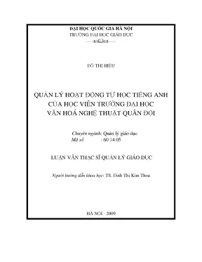 Luận văn thạc sĩ quản lý hoạt động tự học tiếng anh của học viên trường đại học văn hóa nghệ thuật quân đội