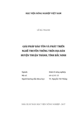Luận văn thạc sĩ giải pháp bảo tồn và phát triển nghề truyền trên địa bàn huyện thuận thành tỉnh bắc ninh