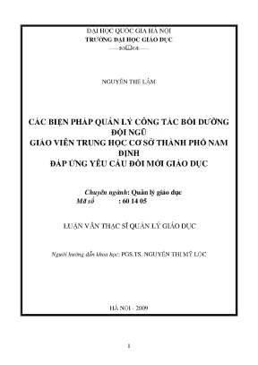 Luận văn thạc sĩ các biện pháp quản lý công tác bồi dưỡng đội ngũ giáo viên trung học cơ sở thành phố nam định đáp ứng yêu cầu đổi mới giáo dục