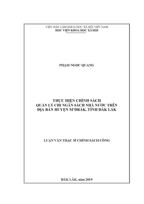Luận văn thạc sĩ thực hiện chính sách quản lý chi ngân sách nhà nước trên địa bànhuyện mdrắk tỉnh đắk lắk