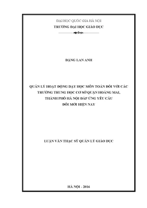 Luận văn thạc sĩ quản lý hoạt động dạy học môn toán đối với các trường thcs quận hoàng mai thành phố hà nội đáp ứng yêu cầu đổi mới hiện nay