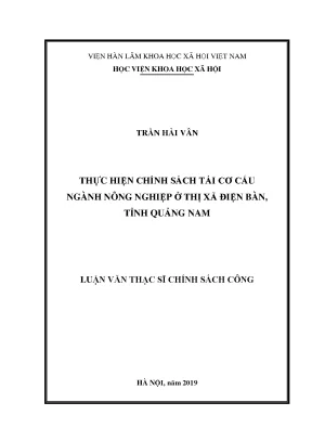 Luận văn thạc sĩ thực hiện chính sách tái cơ cấu ngành nông nghiệp ở thị xã điện bàn tỉnh quảng nam