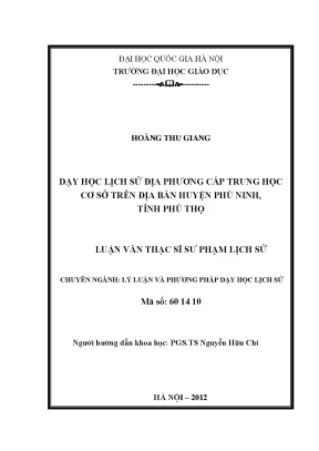 Luận văn thạc sĩ dạy học lịch sử địa phương cấp trung học cơ sở trên địa bàn huyện phù ninh tỉnh phú thọ