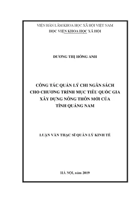 Luận văn thạc sĩ công tác quản lý chi ngân sách cho chương trình mục tiêu quốc gia xây dựng nông thôn mới của tỉnh quảng nam