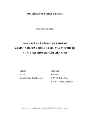 Luận văn thạc sĩ đánh giá khả năng sinh trưởng và sinh sản của 2 dòng gà mái vp4 vp5 thế hệ 4 tại trại thực nghiệm liên ninh