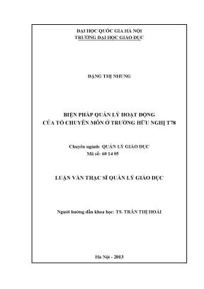 Luận văn thạc sĩ biện pháp quản lý hoạt động của tổ chuyên môn ở trường hữu nghị t78