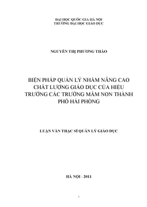 Luận văn thạc sĩ biện pháp quản lý nhằm nâng cao chất lượng giáo dục của hiệu trưởng các trường mần non thành phố hải phòng