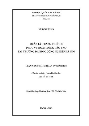 Luận văn thạc sĩ quản lý trang thiết bị phục vụ hoạt động đào tạo tại trường đại học công nghiệp hà nội