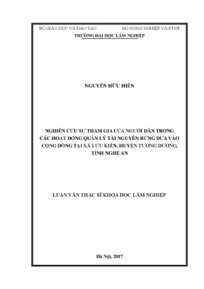 Luận văn thạc sĩ nghiên cứu sự tham gia của người dân trong các hoạt động quản lý tài nguyên rừng dựa vào cộng đồng tại xã lưu kiển huyện tương dương tỉnh nghệ an
