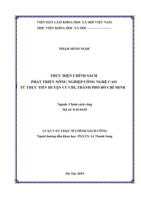 Luận văn thạc sĩ thực hiện chính sách phát triển nông nghiệp công nghệ cao từ thực hiện tiễn huyện củ chi thành phố hồ chí minh
