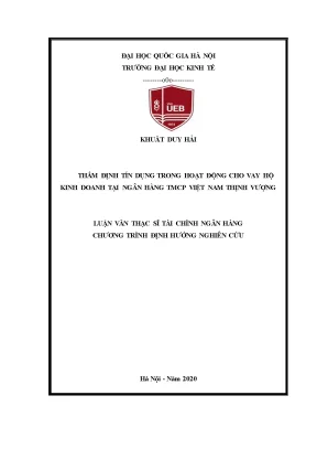 Luận văn thạc sĩ thẩm định tín dụng trong hoạt động cho vay hộ kinh doanh tại ngân hàng tmcp việt nam thịnh vượng