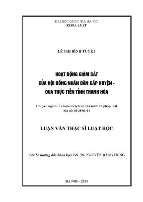 Luận văn thạc sĩ hoạt động giám sát của hội đồng nhân dân cấp huyện qua thực tiễn tỉnh thanh hóa