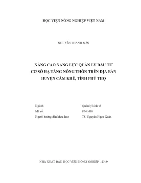 Luận văn thạc sĩ nâng cao năng lực quản lý đầu tư cơ sở hạ tầng nông thô trên địa bàn huyện cẩm khê tỉnh phú thọ