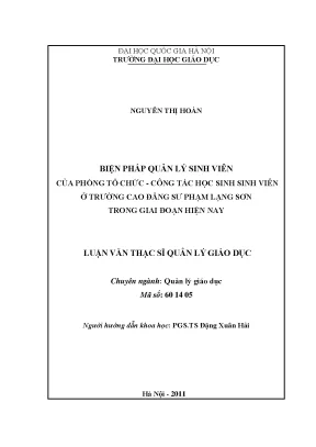 Luận văn thạc sĩ biện pháp quản lý sinh viên của phòng tổ chức công tác học sinh sinh viên ở trường cao đẳng sư phạm lạng sơn trong giai đoạn hiện nay