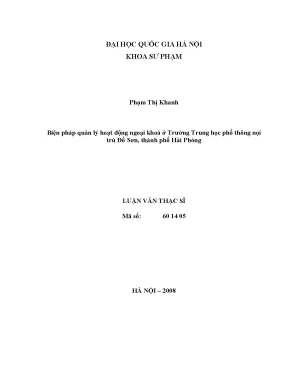Luận văn thạc sĩ biện pháp quản lý hoạt động ngoại khoá ở trường trung học phổ thông nội trú đồ sơn thành phố hải phòng