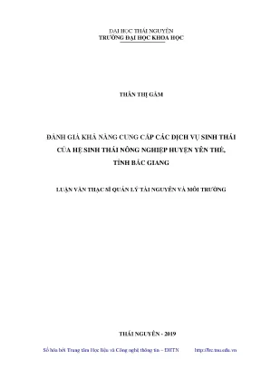 Luận văn thạc sĩ đánh giá khả năng cung cấp các dịch vụ sinh thái của hệ sinh thái nông nghiệp huyện yên thế tỉnh bắc giang