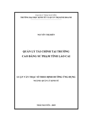 Luận văn thạc sĩ quản lý tài chính tại trường cao đẳng sư phạm tỉnh lào cai