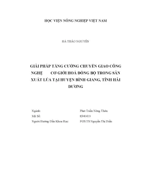 Luận văn thạc sĩ giải pháp tăng cường chuyển giao công nghệ cơ giới hóa đồng bộ trong sản xuất lúa tại huyện bình giang tỉnh hải dương